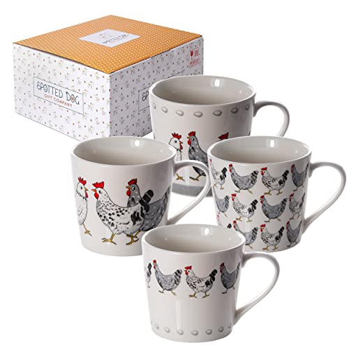 SPOTTED DOG GIFT COMPANY - Kaffeetassen mit Hühner-Motiven - schöne Kaffeebecher aus Keramik - Geschenk für Frauen und Männer - Groß - 4er-Set von SPOTTED DOG GIFT COMPANY