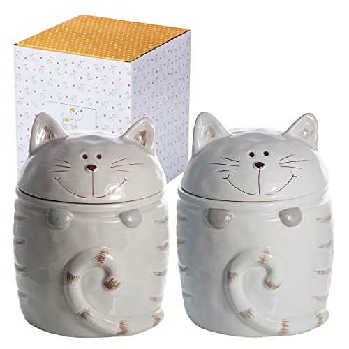 SPOTTED DOG GIFT COMPANY - Keramik-Vorratsdose in Katzen-Form - Aufbewahrungsbehälter mit Deckel - für Kaffee, Tee und Zucker - Geschenk für Katzenliebhaber - 2er-Set von SPOTTED DOG GIFT COMPANY