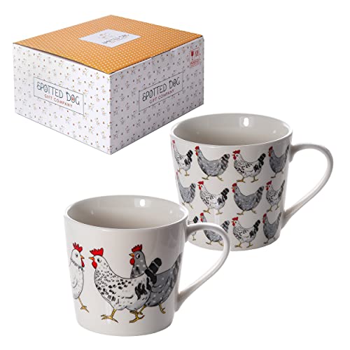 SPOTTED DOG GIFT COMPANY - Huhn Tasse, Paar Tassen Set - Kaffeetassen mit Hühner-Motiven - Kaffeebecher aus Keramik mit Tier-Motiven - Geschenk für Tierliebhaber - Groß - 2er-Set von SPOTTED DOG GIFT COMPANY