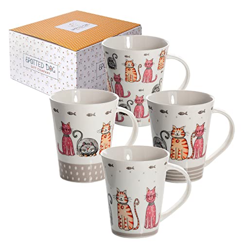SPOTTED DOG GIFT COMPANY - Kaffeebecher Kaffeetassen it Katzen-Motiven - bunte Keramiktassen - Geschenke für Katzenliebhaber - 4er-Set von SPOTTED DOG GIFT COMPANY