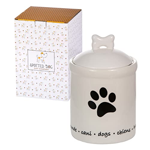 SPOTTED DOG GIFT COMPANY - Keramik-Vorratsdose mit Deckel - Aufbewahrungsdose für die Küche - Geschenk für Hundeliebhaber und Hundebesitzer - mit Hunde-Pfotenabdrücken von SPOTTED DOG GIFT COMPANY