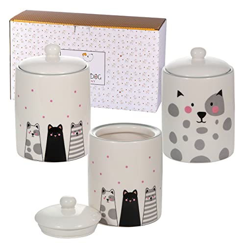 SPOTTED DOG GIFT COMPANY - Keramik-Vorratsdosen mit Katzen-Motiven - mit Deckel - Aufbewahrungsdosen für die Küche - für Tee, Kaffee und Zucker - Geschenk für Katzenliebhaber - 3er-Set von SPOTTED DOG GIFT COMPANY