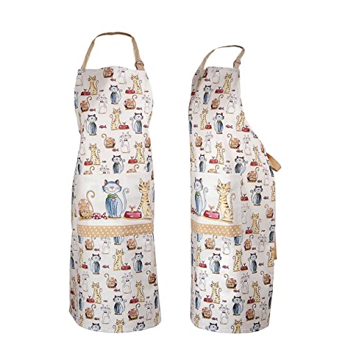 SPOTTED DOG GIFT COMPANY - Küchenschürze für Frauen Damen niedlich Katzenmotiv Kochschürze Baumwolle mit Taschen zum Kochen, Katze Geschenk für Katzenliebhaber von SPOTTED DOG GIFT COMPANY