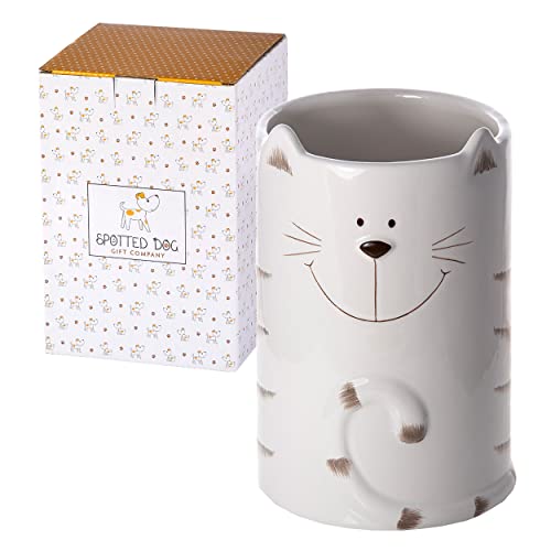 SPOTTED DOG GIFT COMPANY - Utensilienhalter im Katzen-Design - für die Küche - Geschenk für Katzenliebhaber und Katzenbesitzer - Weiß - 16 x 11 cm von SPOTTED DOG GIFT COMPANY
