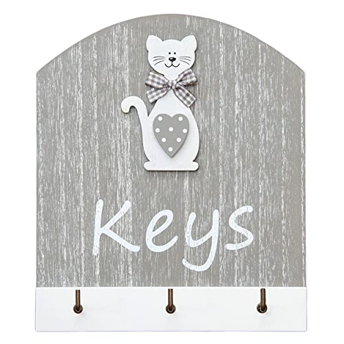 SPOTTED DOG GIFT COMPANY Schlüsselbrett mit Katzenmotiv, Schlüsselboard aus Holz mit 3 Schlüsselhaken, Katze Wanddekoration Zubehör für Zuhause Küche Flur, Geschenke für Katzenliebhaber von SPOTTED DOG GIFT COMPANY