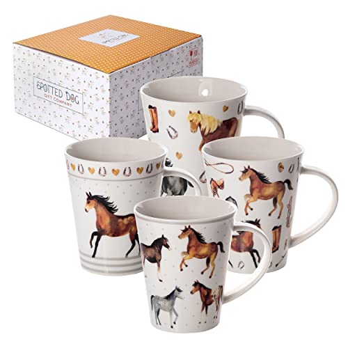 SPOTTED DOG GIFT COMPANY - Kaffeetassen mit Pferde-Motiven - schöne Kaffeebecher aus Keramik 4er-Set - Geschenk für Pferdeliebhaber Frauen und Männer - von SPOTTED DOG GIFT COMPANY