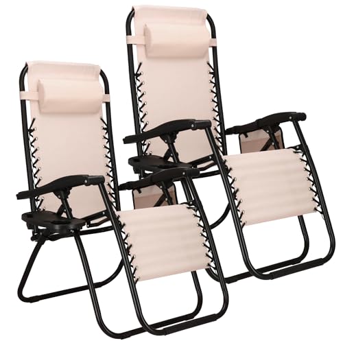 SPRINGOS Liegestühle mit Kopfstütze Fußableger Beistelltisch Hängetasche 2 Stück von SPRINGOS