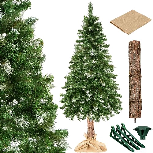 SPRINGOS Weihnachtsbaum 180 cm Diamantkiefer mit Naturstamm Kunstschnee Ständer von SPRINGOS