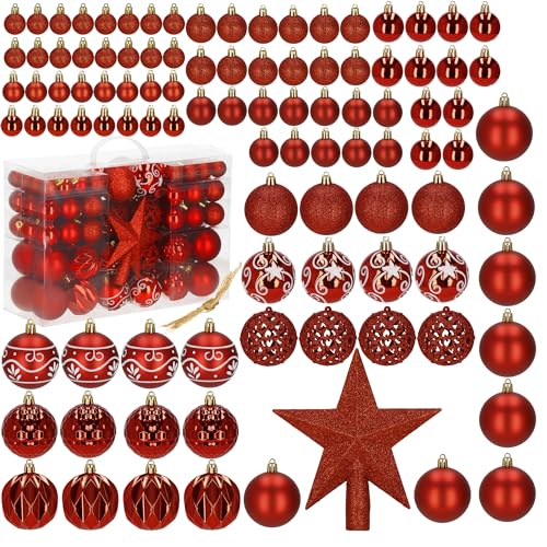 SPRINGOS Weihnachtsbaumkugeln Kunststoffkugeln 101-teiliger Set inkl. Sternspitze von SPRINGOS