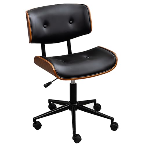 SPYQKHSH Drehbarer Schreibtischstuhl for das Heimbüro, glänzender Leder-Chefcomputerstuhl, moderner armloser Walnussstuhl, for Besprechungsraum, Empfangsraum (schwarz) (Color : A) von SPYQKHSH