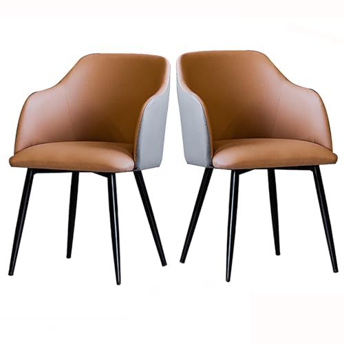 SPYQKHSH Set mit 2 modernen Esszimmerstühlen, gepolsterten Lederakzentstühlen, mit Rückenlehne/Armlehne for Küche/Wohnzimmer/Theke/Lounge, Braun (Color : A) von SPYQKHSH