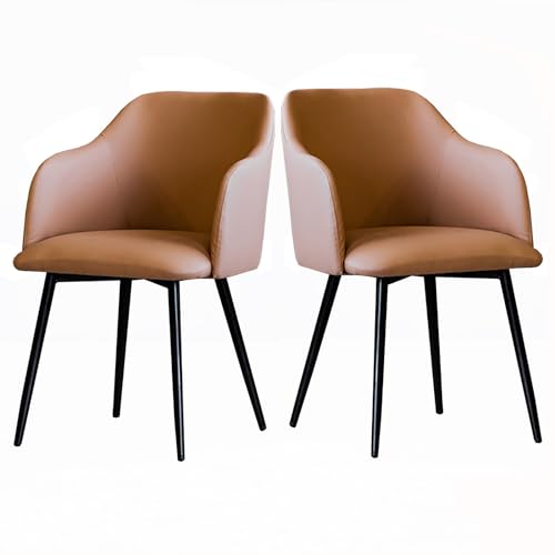 SPYQKHSH Set mit 2 modernen Esszimmerstühlen, gepolsterten Lederakzentstühlen, mit Rückenlehne/Armlehne for Küche/Wohnzimmer/Theke/Lounge, Braun (Color : C) von SPYQKHSH