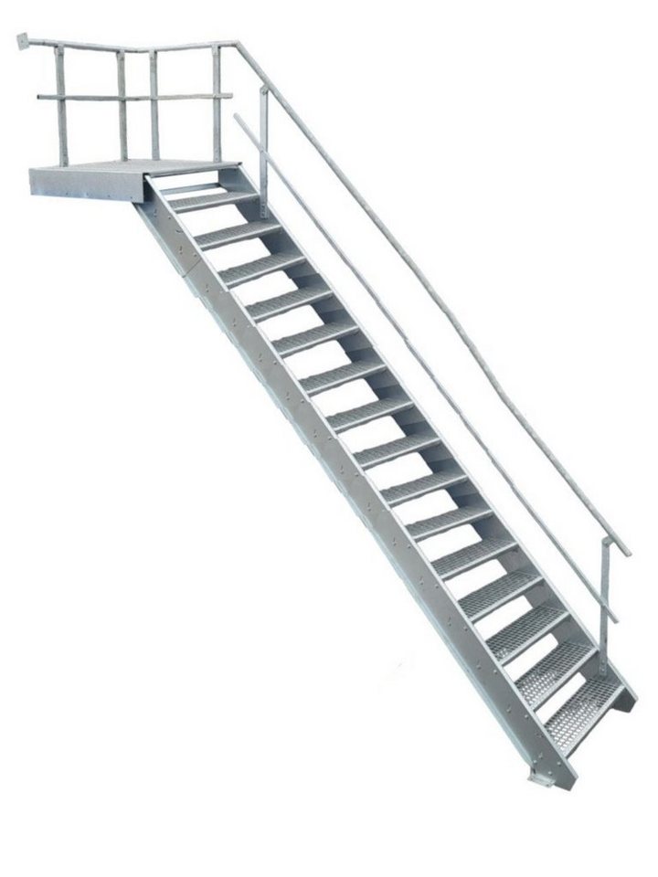 SRM Design Außentreppe 15 Stufen + Podesttreppe Geländer rechts breite 100cm höhe 274-340cm von SRM Design