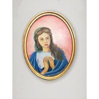 Mcm Vintage Ölgemälde Der Jungfrau Maria in Spanien Den 1970Er Jahren Religiöses Originalgemälde Mit Rahmen von SRSantander