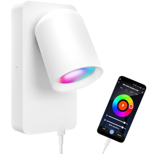 SSC-LUXon NERU Design Nachttischlampe weiß - Wandlampe innen inkl. USB, Schalter & Smart Home LED WiFi GU10, per App steuerbar von SSC-LUXon