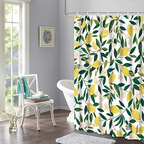 Duschvorhang 180x180, 3D Drucken Gelbe Zitrone Shower Curtains Textil Anti Schimmel Wasserdicht Duschvorhänge Badewanne Stoff Polyester Waschbar Lang Vorhang mit 12 Haken von SSCDDC