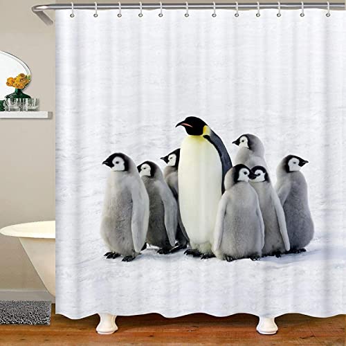 Duschvorhang 180x200 3D Drucken Tierischer Pinguin, Shower Curtains Textil Anti Schimmel Wasserdicht Duschvorhänge Badewanne Stoff Polyester Waschbar Lang Vorhang mit 12 Haken von SSCDDC