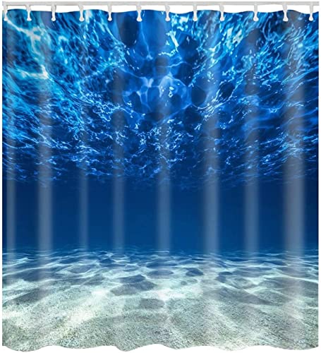 Duschvorhang 240x200, 3D Drucken Himmelblaues Meerwasser Shower Curtains Textil Anti Schimmel Wasserdicht Duschvorhänge Badewanne Stoff Polyester Waschbar Lang Vorhang mit 12 Haken von SSCDDC