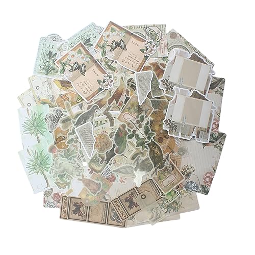 SSRDFU - 200Pcs Scrapbook-Aufkleber-Set, 120 Blumen, Pflanzenmaterial, Papier, Kraftpapier und 80 Aufkleber, Altpapier, Scrapbook-Papier, Zubehör, Kalender, Notizbuch, Tagebuch von SSRDFU