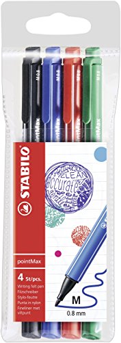 Filzschreiber - STABILO pointMax - 4er Pack - Standardfarben - schwarz, ultramarinblau, karmin, smaragdgrün von STABILO