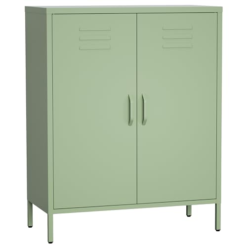 STEELSØN Kommode Atria grün, Sideboard für Wohnzimmer, Metall Kommode mit Doppeltür, Metallschrank, Mehrzweckschrank Größe 100x80x38 cm von STEELSØN