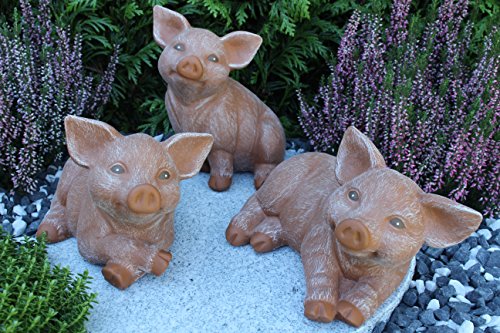 STEINFIGUREN SPICKER Steinfigur Schwein 3er Set, 126/3, 127/3, 175/3 Ferkel, Gartenfigur Steinguss Tierfigur Terrakotta Patina von STEINFIGUREN SPICKER