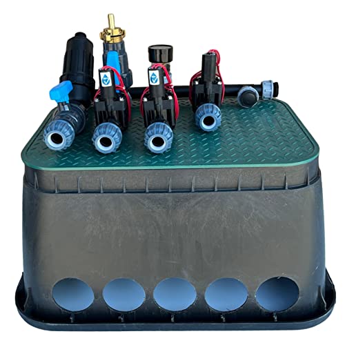 STEMAX-Wassertechnik: Kopfstation mit 2, 3 oder 4 Hunter PGV Magnetventilen + vorgebohrter Ventilbox, Größe der Klemmkupplungen: 25mm, Ventilverteiler, Wasserverteiler, Größe: 3 Magnetventile von STEMAX-Wassertechnik