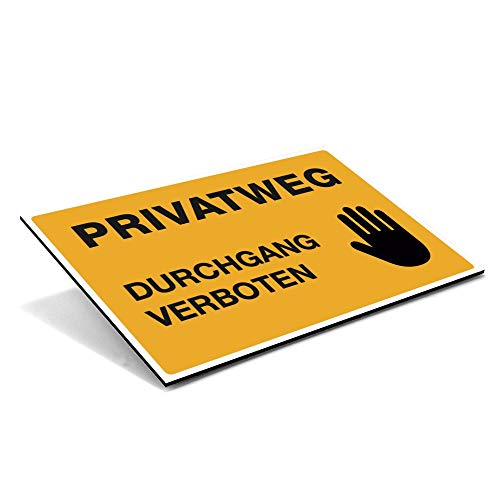 (Signalgelb, Schild Alu-Verbund 600x400x4 mm) Hinweis-Schild/Text: PRIVATWEG - DURCHGANG VERBOTEN/Schild für Privatgrundstück/Betreten verboten/Kein Durchgang von STEMPEL-FABRIK