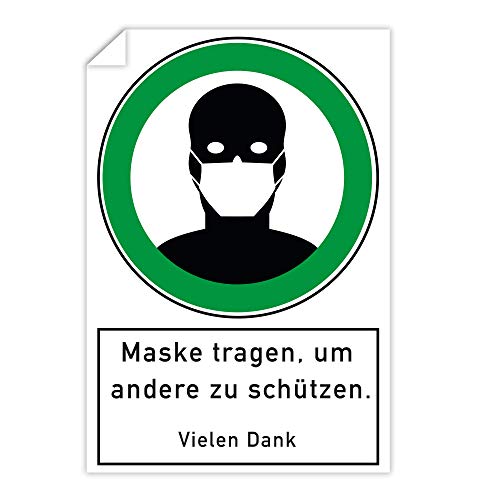stempel-fabrik – 3 Stück Aufkleber "Maske tragen, um andere zu schützen" mit Piktogramm – selbstklebende Maskenpflicht Hinweisschilder für Arztpraxen, ÖPNV, Einzelhandel uvm. (300 x 200 mm | Weiß) von STEMPEL-FABRIK