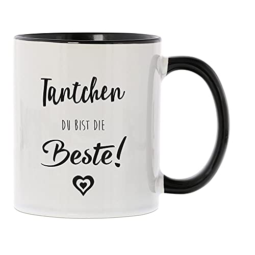 STEMPEL-FABRIK Keramiktasse Schwarz mit Aufdruck - Tantchen, du bist die Beste! - Kaffeetasse mit Spruch - Teetasse - Allerbeste Tante - Geschenkidee - Geburtstagsgeschenk von STEMPEL-FABRIK