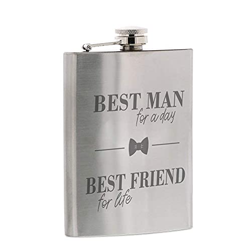 stempel-fabrik Edelstahl Flachmann Groß mit Gravur - Best Man for A Day Best Friend for Life - Geschenkidee für Trauzeugen - Taschenflasche - Geburtstagsgeschenk - Groomsmen - Beste Freunde von STEMPEL-FABRIK