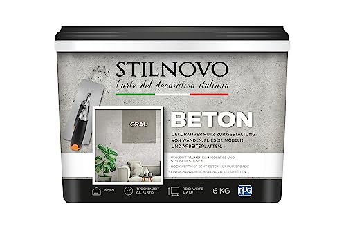 Stilnovo Beton - Grau - Mineralischer Echtbeton - Einfach Anzumischen & zu Verarbeiten - Hochwertig - Matt - 4-6m² - 6 KG von STILNOVO