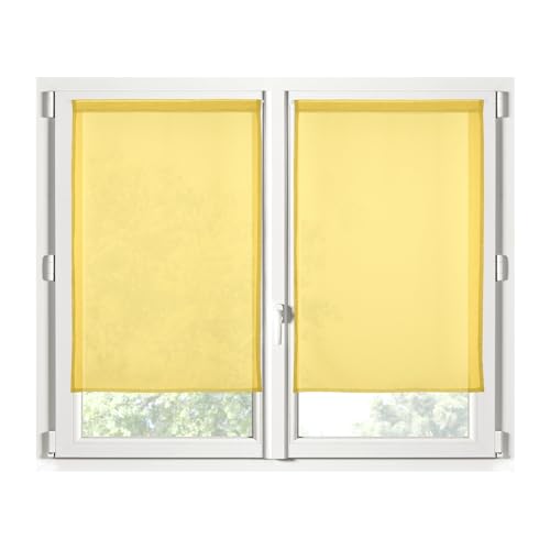 STOF Scheibengardine, Größe 60 x 120 cm, 100% Polyester, Farbe: Gelb, Modell Monna, Sichtschutz, transparent von STOF