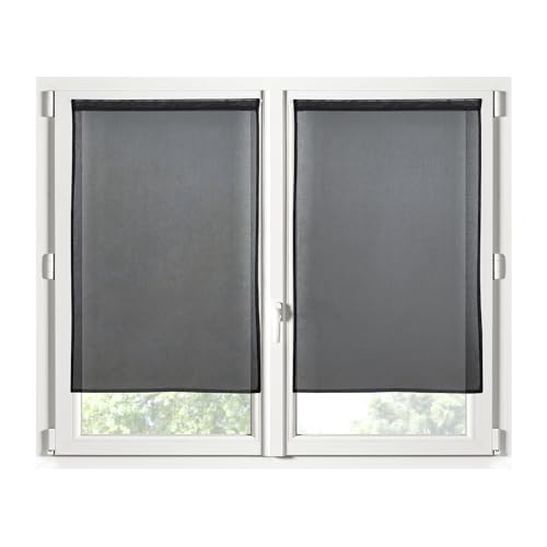 STOF Scheibengardine, Größe 60 x 120 cm, 100% Polyester, Farbe: Schwarz, Modell Monna, Sichtschutz, transparent, einfarbig, 2 Stück von STOF