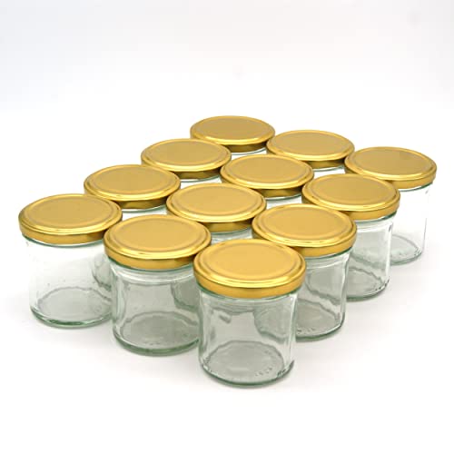 STOFF-KOLLEKTION 12x 165ml Einmachgläser mit Deckel Vorteilspack | Sturzglas Marmeladenglas (Gold) von STOFF-KOLLEKTION