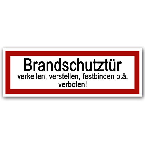 5 Stück Brandschutztür Aufkleber 21x7,2cm Outdoor | Brandschutztür verkeilen, verstellen, festbinden oder ähnliches verboten Warnhinweis, Verbotszeichen, Warnzeichen, Sicherheitszeichen Sticker von STROBO