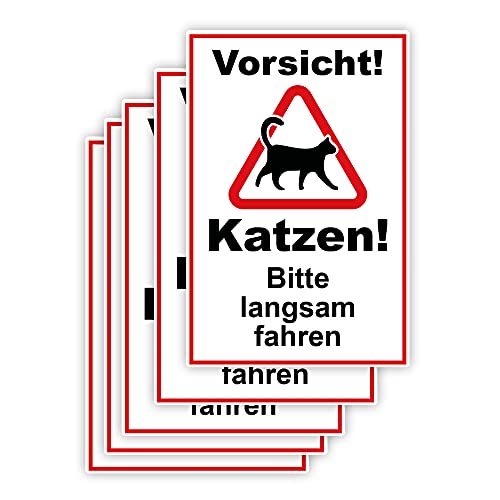 5 Stück XXL Vorsicht ! Katzen bitte langsam fahren Schild 30 x 40 cm aus stabiler PVC Hartschaumplatte 5mm mit UV-Schutz von STROBO von STROBO