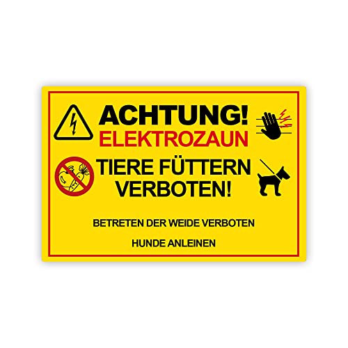 XXL Achtung ! Elektrozaun Tiere füttern Weide betreten verboten Schild 30 x 50 cm aus stabiler PVC Hartschaumplatte 5mm mit UV-Schutz von STROBO von STROBO