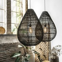 Rattan Lampe Drop, Handgeflochtenes Rattan, Deckenleuchte Schwarz Und Natur Ø 65cm von STUFFLoft