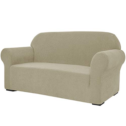 SU SUBRTEX 1-teiliger Stretch-Sofabezug Spandex Jacquard-Stoff Schonbezüge für Couch, Sofa Sessel Anti-Rutsch-Möbelschutz (Loveseat, Khaki) von SU SUBRTEX