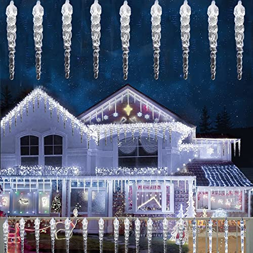 200 Eiszapfen Solar Lichterkette Außen,SUAVER Wasserdicht 22M 200LED Weihnachtsbeleuchtung Außen Vorhang Lichter Deko mit Fernbedienung,8 Modi für Garten,Balkon,Heimdekoration (Weiß) von SUAVER