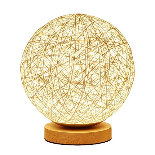 Holz Tischlampe,SUAVER Creative Rattan Ball LED Tischleuchte, USB Nachttischlampe für Schlafzimmer Wohnzimmer, Studio, Café, Babyzimmer,Studentenwohnheim dekorative Tischlampe (Ball) von SUAVER