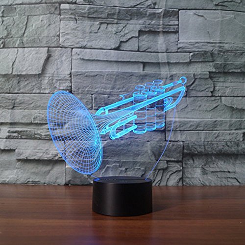 3D Nachtlicht,SUAVER 3D Optische Täuschung LED Lampe, Touch Dimmbare LED Tischleuchte 7 Farbwechsel Schreibtischlampe, USB Nachtlicht Atmosphäre Lampe (Trompete) von SUAVER