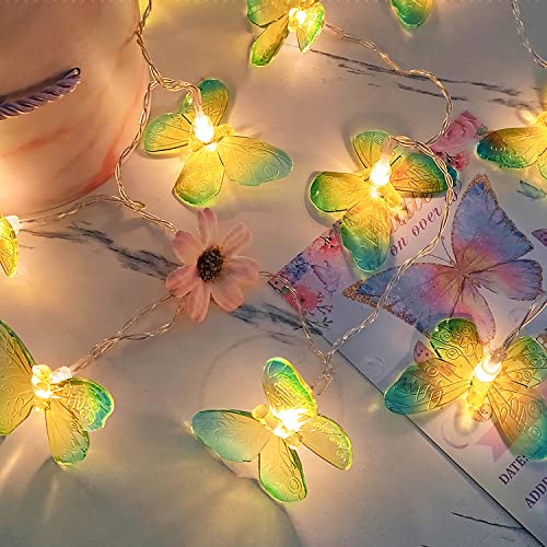 SUAVER LED Schmetterling Lichterkette 10FT 20LED Schmetterling Kupferdraht Licht Batteriebetrieben Deko Stimmungslicht für Zuhause Hochzeit Geburtstag Valentinstag und Saison Dekor (Grün) von SUAVER