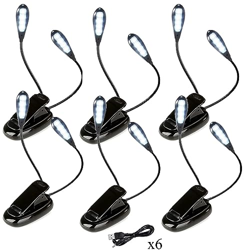 SUAVER Portable 8LEDs Doppelkopf Tischlampe Klemmleuchte,2 Helligkeit,USB Stecker Clip-Lampe,Flexibel Tageslichtweiß Musikständer Licht,LED Leselampe,Buchlampe (6pack) von SUAVER