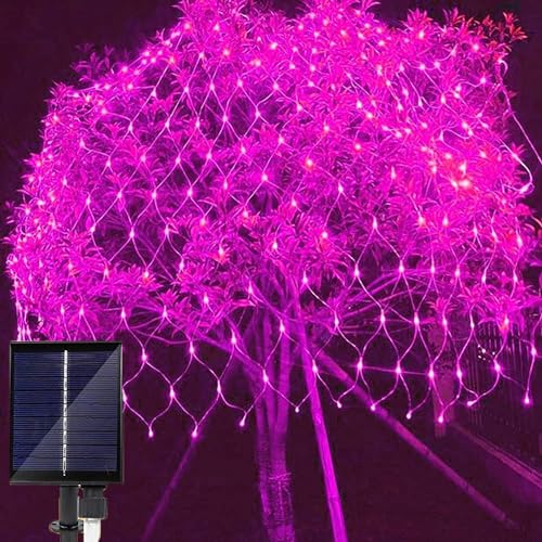 SUAVER Solar Lichterkette Außen mit Fernbedienung,3x2M 192LED Lichternetz Vorhang Lichter,Wasserdicht Outdoor Solar Gartenleuchte 8 Modi für Gärten Weihnachten Weihnachten Deko (Pink) von SUAVER