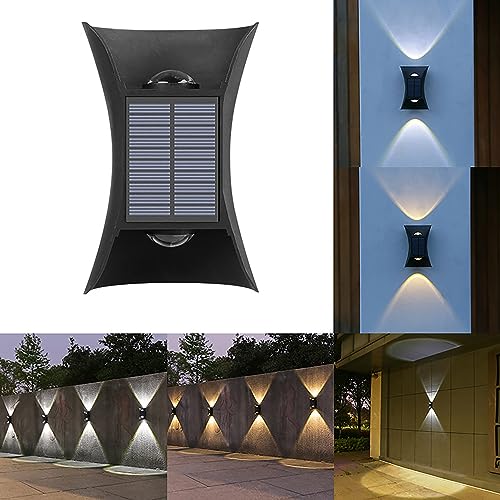 SUAVER Solar Wandleuchte Aussen, 4LED Up and Down Leuchten Solarleuchte Außen Led Beleuchtung wasserdichte 2 Farbe Beleuchtung Decor Gartenleuchte Zaun Beleuchtung für Balkon Terrasse (2Stück) von SUAVER