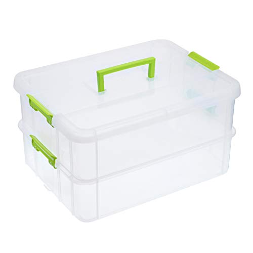 SUMNACON 2-stöckige stapelbare Aufbewahrungsbox für Bastelarbeiten, verstellbare Aufbewahrungsbehälter mit Tragegriff, transparente Behälter, Organizer für Kunststoff Spielzeug, Nähzubehör, Grün von SUMNACON