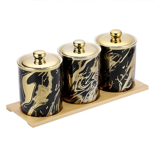 SUMNACON Gold schwarz Küche Keramik Kanister Set - luftdichtes Set von 3 Kaffee Zucker Tee Lagerung Kanis von SUMNACON