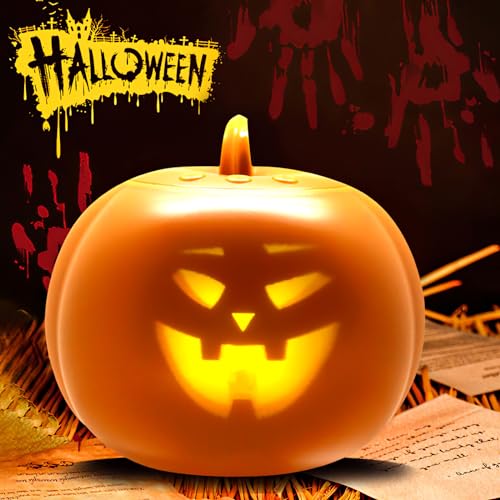 Halloween Kürbis Windlicht Deko, Halloween Kürbisprojektor, Singender Sprechender Kürbis Animatronic Kürbisse Gruselspielzeug Scherz Kürbis Lichter mit 8 Gesichtsausdruck für Halloween Dekoration von SUNJULY